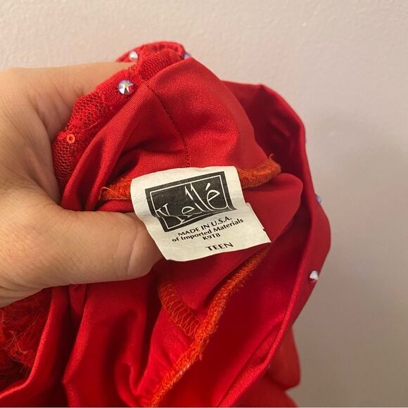 Kelle dance costume solo costume 2 piece red skirt lace crop top LC child Teen - Picture 11 of 16